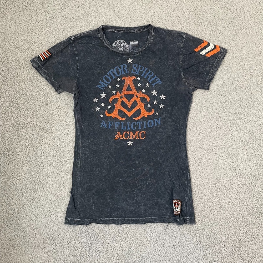 Affliction Motor Spirit American Custom Graphic Shirt Women XL Gray Y2K Skulls